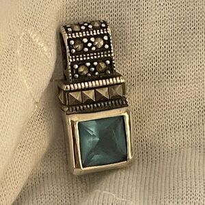 Vintage Silpada Sterling Silver Marcasite and Aqua Crystal Stone Pendant S0285